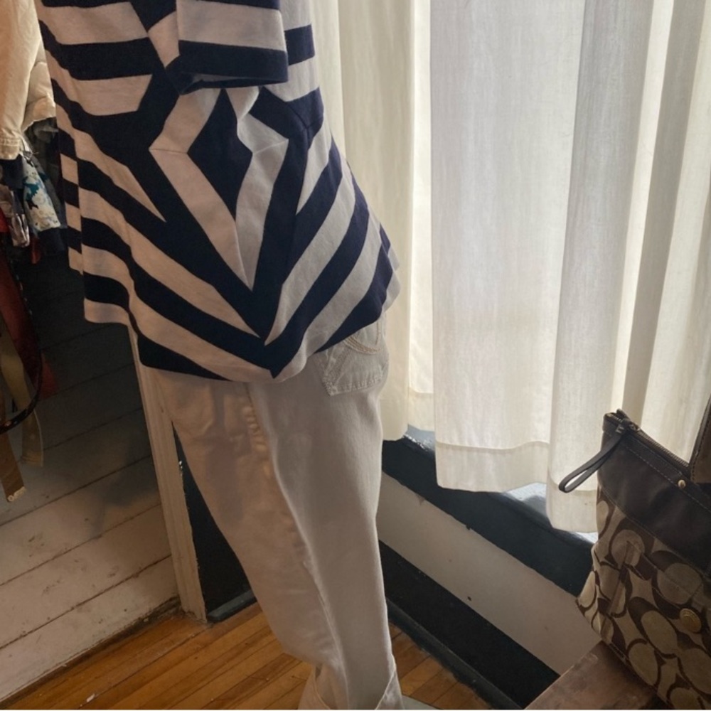 Talbots Navy Blue and White Striped Blouse - Picture 4 of 8